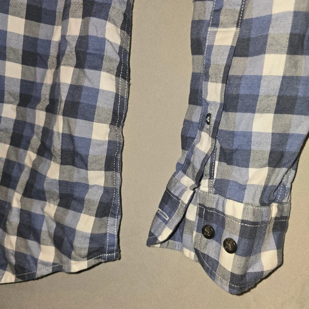Banana Republic Luxe Flannel Shirt Large Men Blue Check Slim Fit Button Down